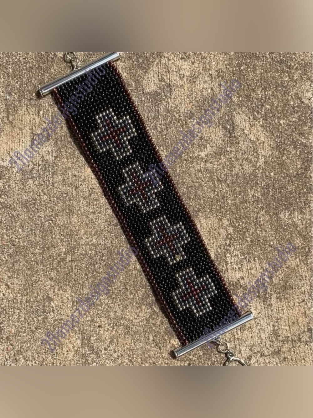 Handmade ‘Cross’ Seed Bead Cuff Bracelet - 6.75”